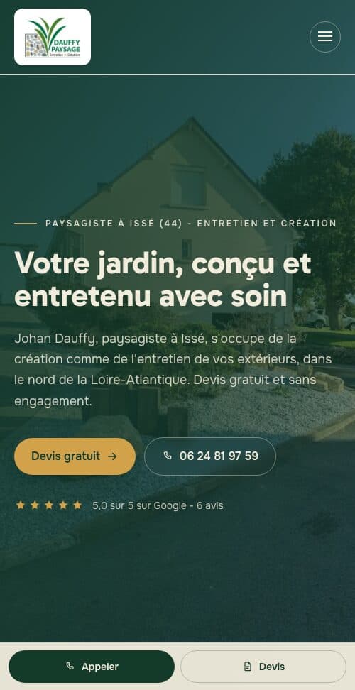 Accueil du site Dauffy Paysage sur téléphone